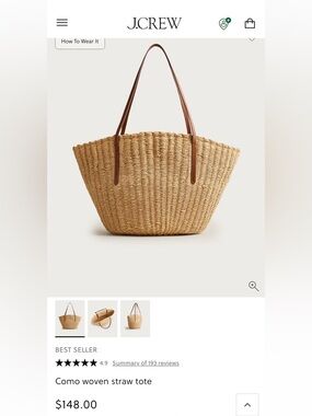 J Crew Como straw tote bag